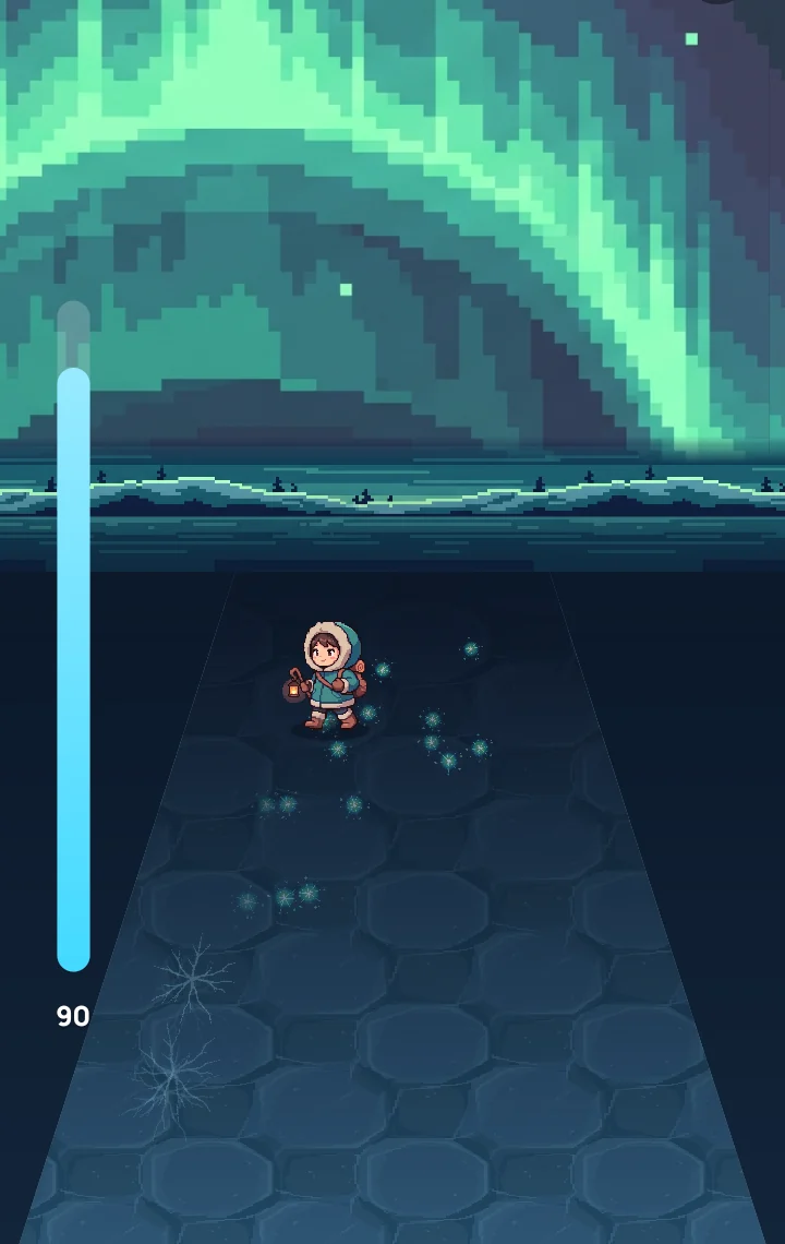 Ice Crack, one of the four feedback games: calm steps crack the ice open.