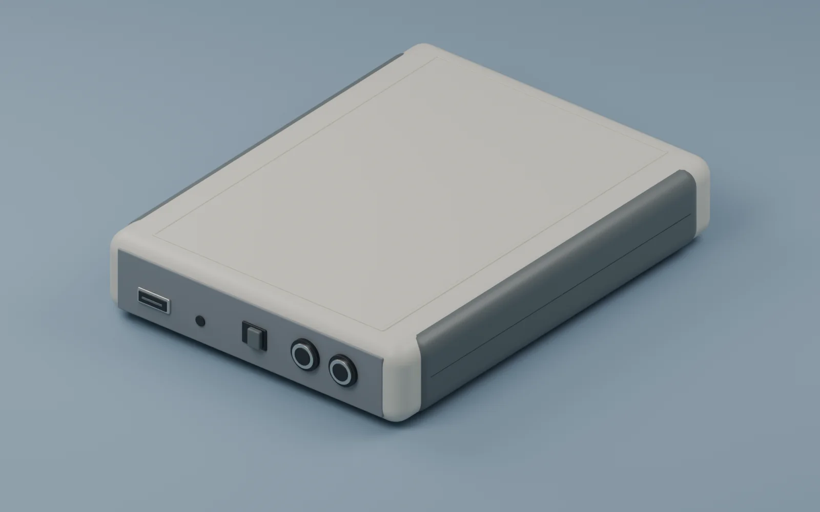 Rear of the amplifier: two audio jacks, a switch, and a USB-C port.